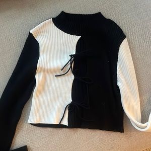 cropped turtle neck sweater black/ white